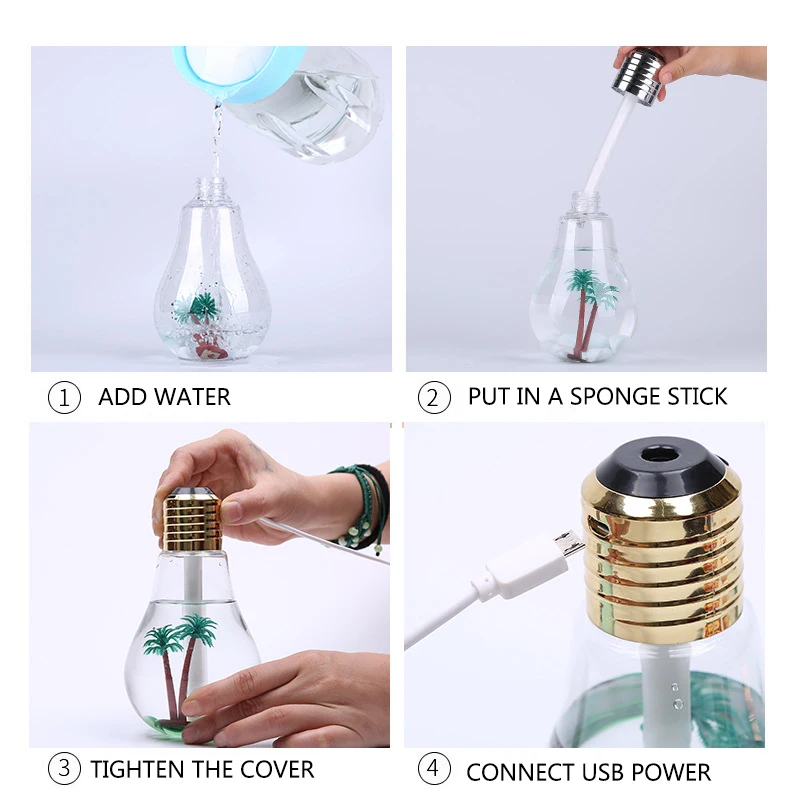 400ml LED Lamp Air Ultrasonic Humidifier for Home Essential Oil Diffuser Atomizer Freshener Mist Maker with Night Light | Бытовая
