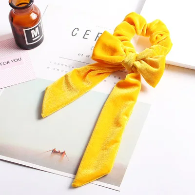 TS1-yellow Новая мода горячая лента с бахромой бант кольцо бархат для женщин сплошной цвет эластичные резинки для волос печать девушки аксессуары для волос - Цвет: TS1-yellow