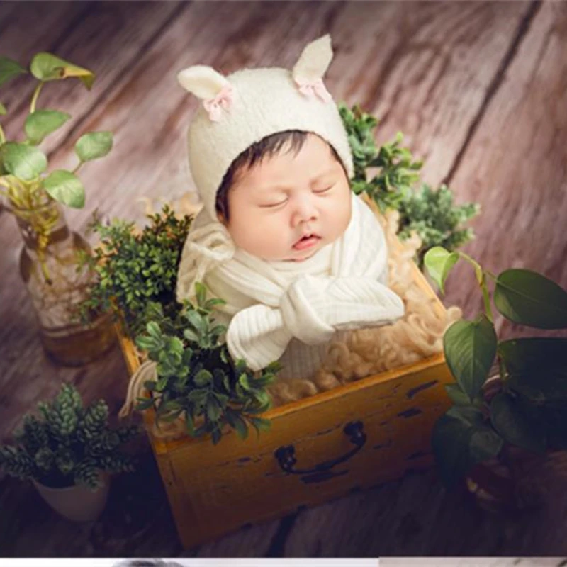 

Младенец Малыш новорожденных вязать капот вязаный крючком мохер детские штаны с кружевом и шляпа для фотографирования новорожденных рекви...