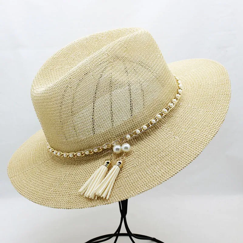 SUOGRY Панама шляпа женская Соломенная Fedora Fmale Sunhat женская летняя пляжная Солнцезащитная козырьковая Кепка Chapeau Классная мягкая фетровая шляпа в джазовом стиле шляпа сомбреро - Цвет: khaki