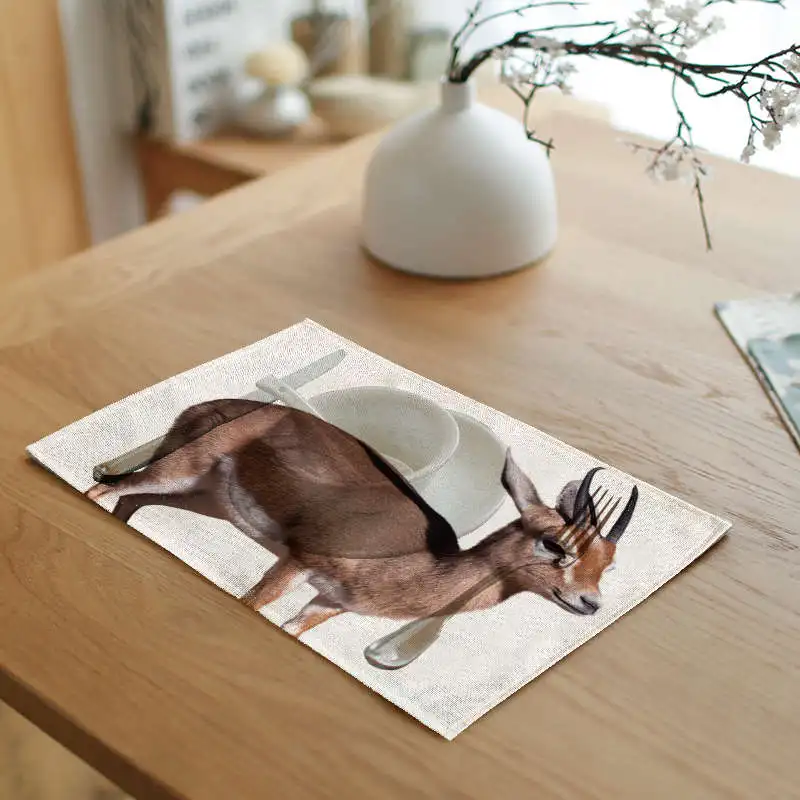 7 Красивые пейзажи природы животное placemate Ресторан украшение милый зебра Антилопа лошадь Лен Салфетка скатерть кухонные принадлежности - Цвет: 7