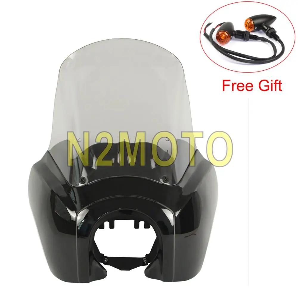 gloss black clear Обтекатель высокий лобовое стекло мотоцикл фара обтекатель для Harley Dyna Street Bob Wide Glide FXD FXR - Цвет: gloss black clear