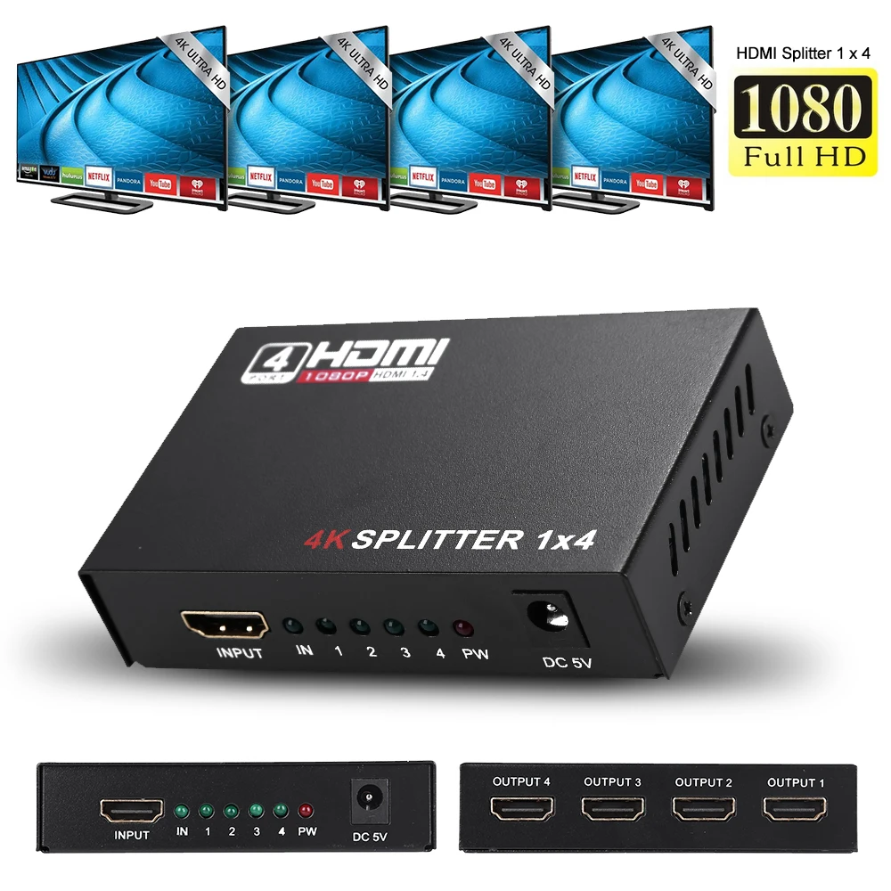HDMI коммутатор 1X4 1 в 4 Выход HDMI сплиттер усилитель 1X2 1 в 2 выход Поддержка HDCP 1080P 4 к/2 к 3D для HDTV DVD PS4 Xbox
