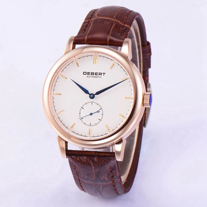 Мужские автоматические часы debel 40 мм Rosegold PVD Case синие наручные Чайка коричневые с