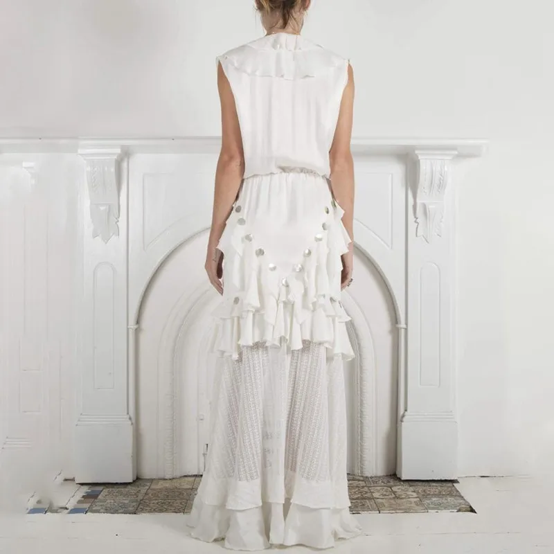 Платье без рукавов TWOTWINSTYLE с высокой талией и оборками|Женские платья| |