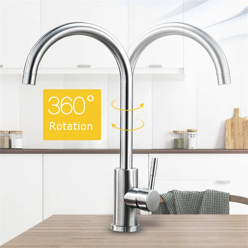 Kitchen Faucet 360 Rotate Silver Mixer Faucet for Kitchen Hot and Cold Water Mixer Tap Swivel Deck Mounted Crane for Sinks