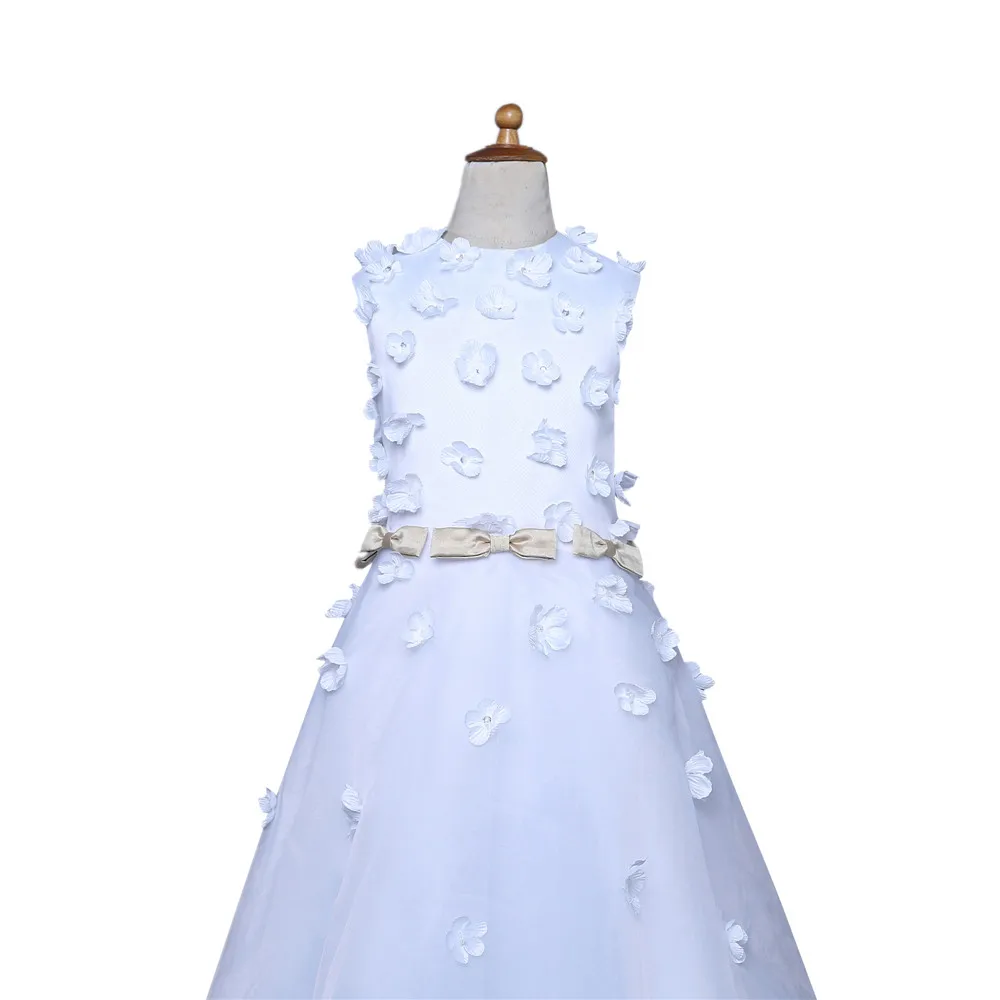 

White Flower Girl Dresses For Weddings Ball Gown Cap Sleeves Bow First Communion Dresses For Little Girls