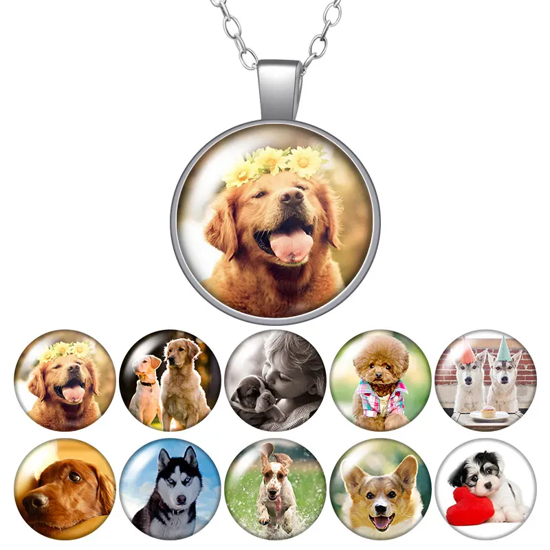Lovely Dog Love Pet Photo Silver color/Bronze Pendant Necklace 25mm Glass Cabochon Girl Jewelry Birthday Gift 50cm