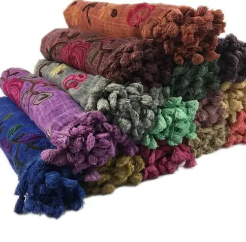 2018 Новый Женский вышитый хиджаб цветочный шарф мусульманские платки хлопок