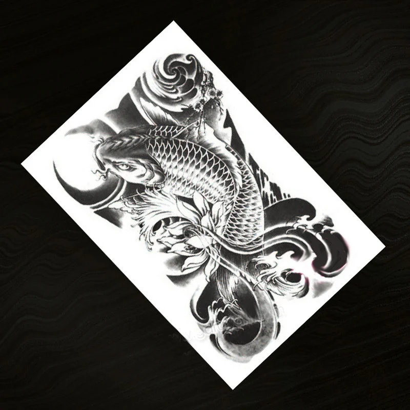2PCS Female Black Fish Temporary Tattoo Waterproof Men Women Arm Sticker Fake Sleeve Body Shoulder | Красота и здоровье