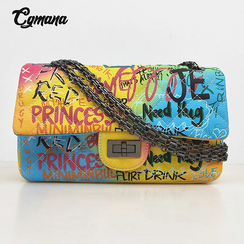 26cmX8cmX15cm Граффити цепь сумка для женщин роскошные женские сумки дизайнерские сумки на плечо модный бренд красочные кросбади Сумки sac основной femme - Цвет: 26cmX8cmX15cm