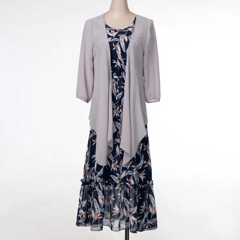 Женское летнее платье на бретельках с принтом и открытым кардиганом из шифона|sling