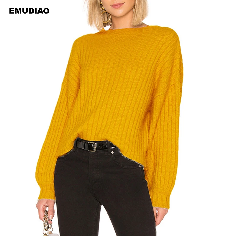 Повседневный вязаный свитер для женщин на зиму осень 2019 однотонный пуловер с