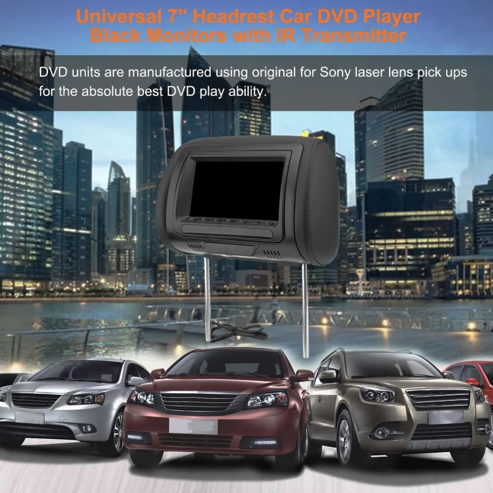 7 дюймовый черный Автомобильный DVD/USB/HDMI подголовник мониторы с ИК передатчиком