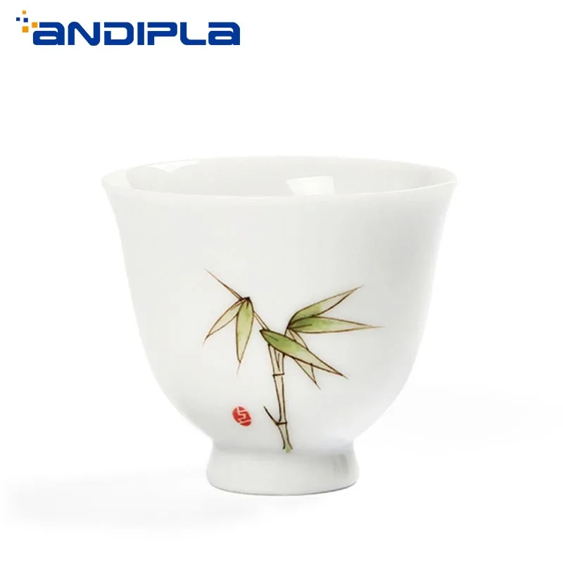 Фото 80 мл японский белый фарфор Ручная роспись бамбуковая чайная чашка винтажный