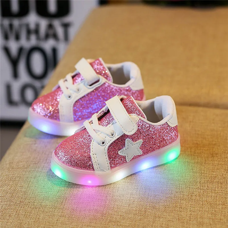 2017 весенне-осенние детские модные кроссовки украшенные звездами светящиеся