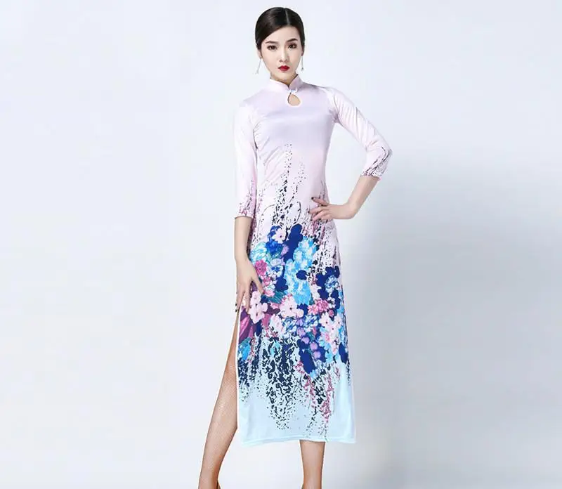 Fashion New Latin Dance Costume Suit Adult Female Improvement Cheongsam Summer Practice Performance Exercise Clothes Large Size |