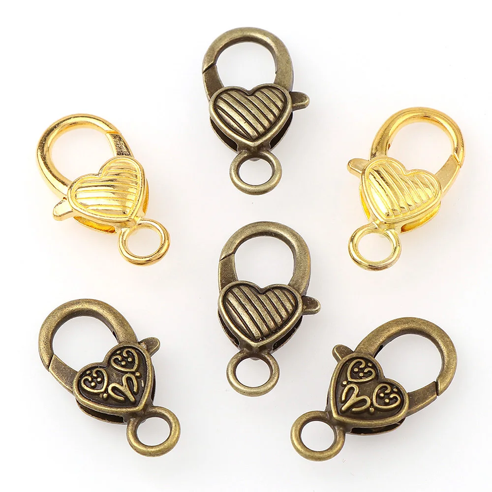 10 шт. застежка крючок в форме сердца из античной бронзы и золота аксессуары для