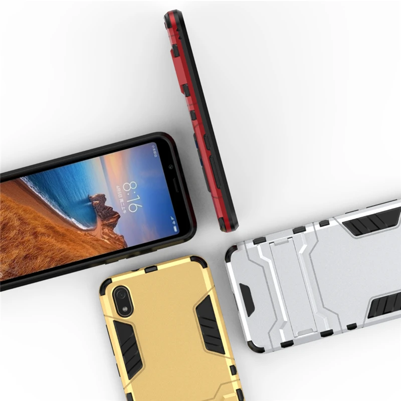 Luxury Armor Shockproof Case For Xiaomi Redmi 7A Phone Back Cover 7 2 in 1 Silicone &amp Plastic Stand |
