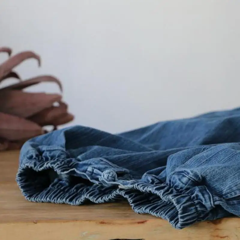 2020 Harem Pants Literature Joker Old Washed Loose Elastic Waist Solid Color Plus Size Frayed Blue Cowboy Womens Pants USWMIE