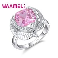 sweet cute pink square stone leaf shape wedding jewelry top quality hot sale 925 sterling silver cz for women ring