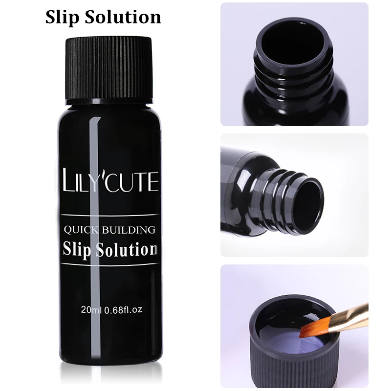 Slip Solution LILYCUTE, 20 мл, быстрое строительство, УФ-гель, полиполивинилхлорид, для наращивания ногтей, гель, обнаженный белый, прозрачный, строительный, для ногтей, плесень, кисть, раствор для скольжения, жидкость - Цвет: Slip Solution