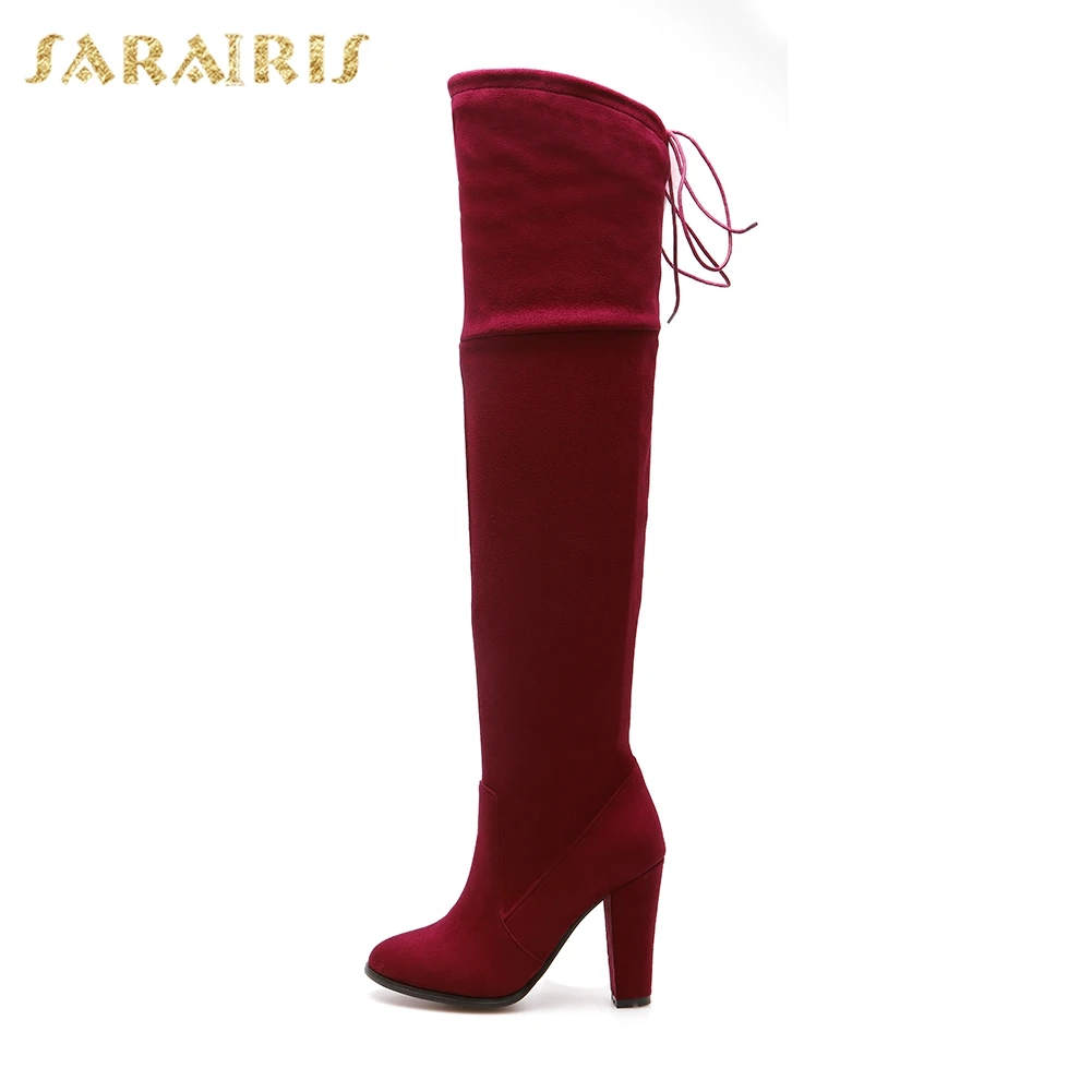 SARAIRIS/Прямая поставка; большие размеры 32-46; зимние плюшевые высокие сапоги; женская обувь; женские вечерние сапоги на высоком каблуке-шпильке