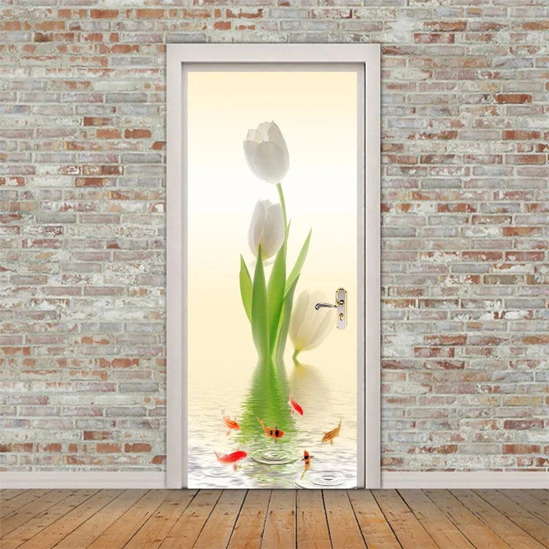 Door Stickers 77x200 см 3D вишневые Цветы зонтик наклейка на дверь для гостиной спальни водостойкие самоклеящиеся обои домашний декор Фреска Наклейка - Цвет: Door Stickers