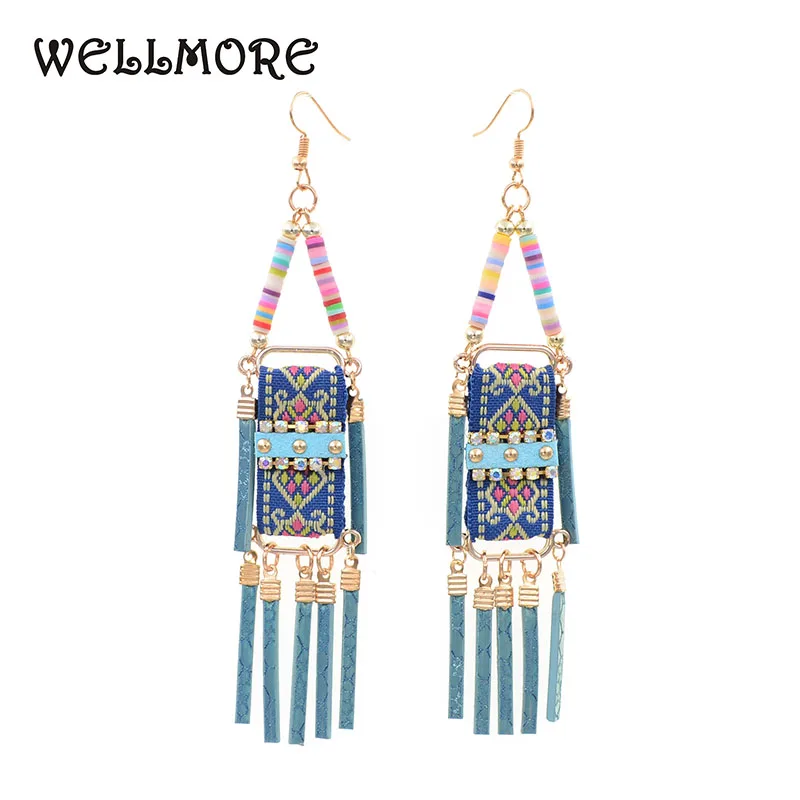 WELLMORE Ethinc лента кожа красочная мягкая керамика длинные серьги для женщин