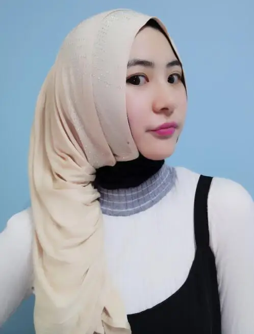 H1082 мода упругой хлопковый трикотаж длинный шарф со стразами модальные