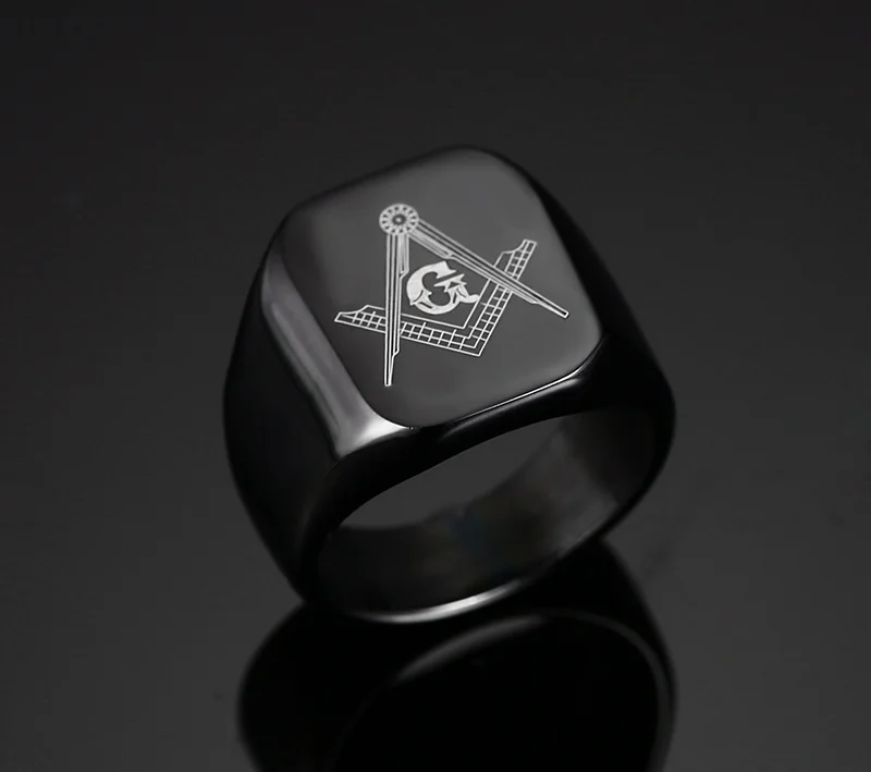 Masonic Ring Black Rings Stainless Steel Freemason Symbol G Templar Freemasonry Signet Anel Chevaliere Homme Alliance