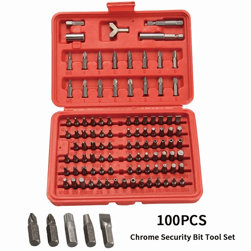 

100Pcs Chrome Security Bit Tool Set Torx Hex Drill Star Spanner Screw Driver Set Fasteners Screwdriver Bit