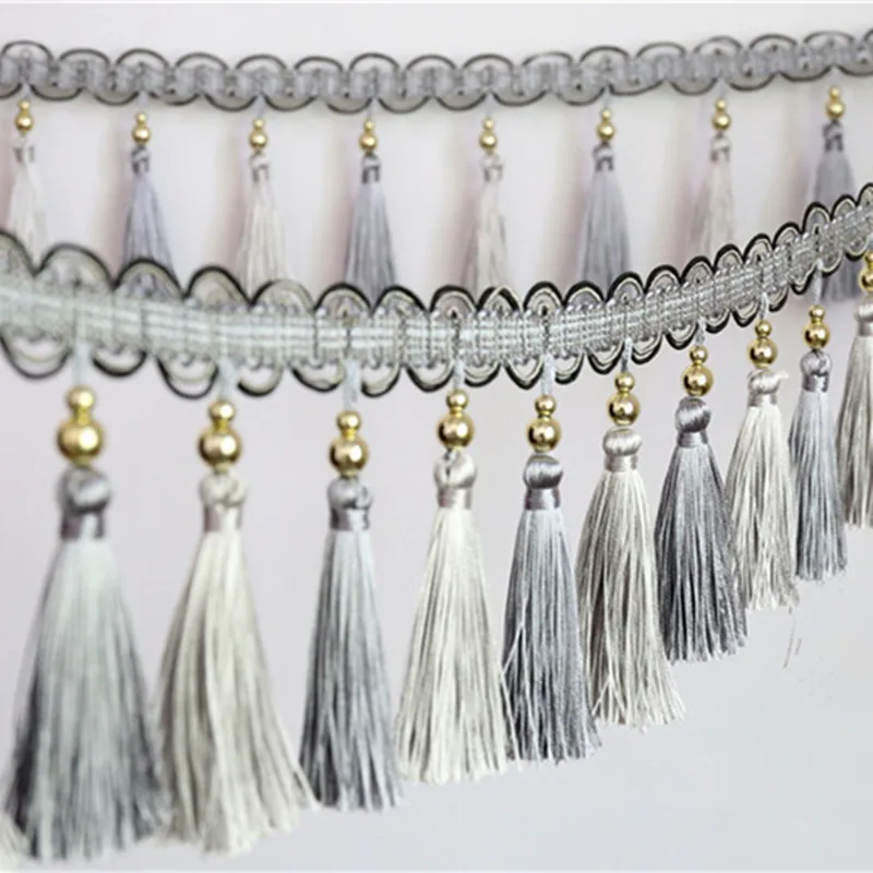 XWL 12M/Lot Double Color Plating Beads Curtain Lace Accessories Tassel Fringes Trim Ribbon DIY For Sofa Stage Home Textile Decor | Дом и сад