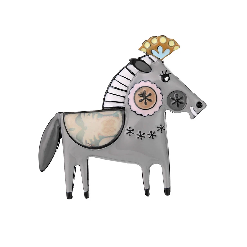 Брошь с милыми животными лошадь женская синяя эмалированная заколка Kpop