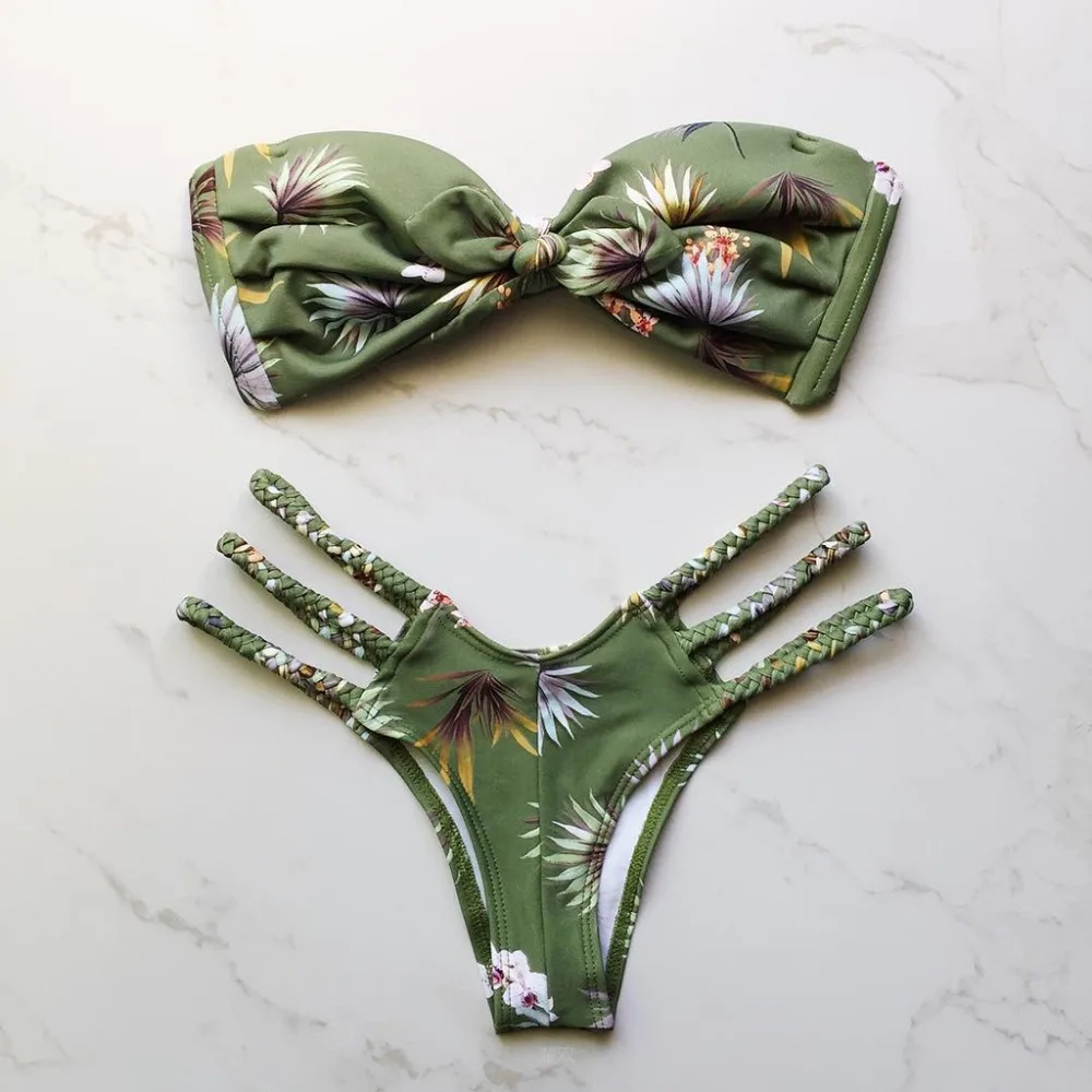 Sexy Women Bikini Set Padded Printed Bandeau Swimwear Bandage Bathing Suit Strapless Beachwear Swimsuit Brazilian Lady Swim Wear |