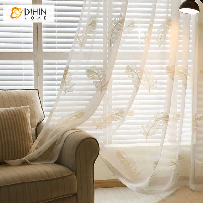 

DIHIN 1 PC 3D Embroidered Tulle Curtains for the Bedroom Linen/Cotton Sheer Curtain 2 Colors For Living Room