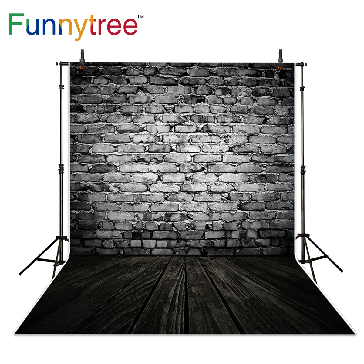 

Funnytree dark brick wall photography background wood floor old vintage backdrop photocall prop portrait shooting decor