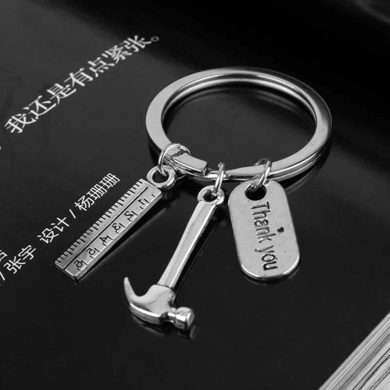 HEYu Charm Jewelry Rue Hammer Thank You Dog Tag Pendant Keychain Metal Keyrings Key Holder Tool Accessories Clef Souvenirs | Украшения и