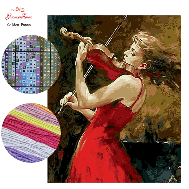 

Golden Panno,Needlework,Embroidery,DIY Portrait Painting,Kits,14ct Pull the violin ,Cross-stitch,Sets For Embroidery,Christmas28