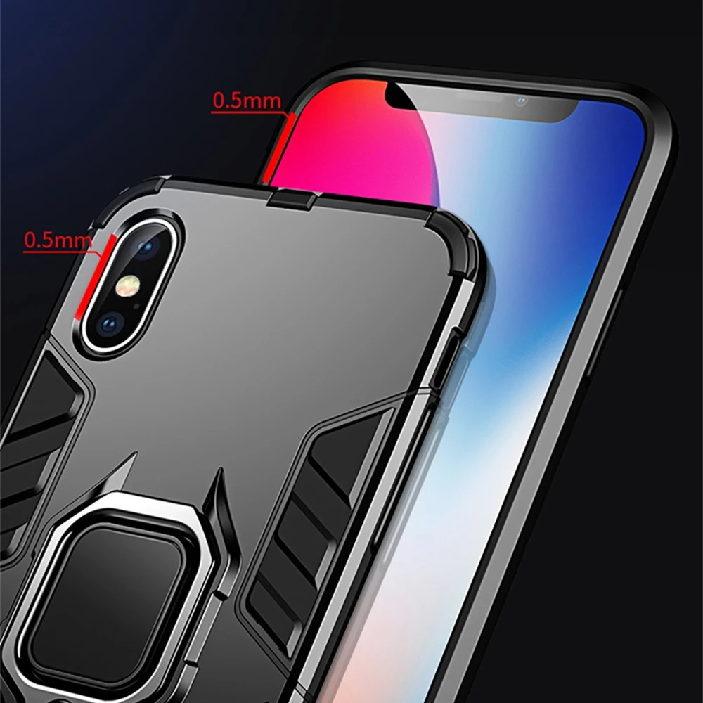 

Magnetic Adsorption Armor Ring Kickstand Phone Case For iPhone X XR XS Max 8 7 6 6s Plus 5s SE Anti-knock Car Holder Back Cover