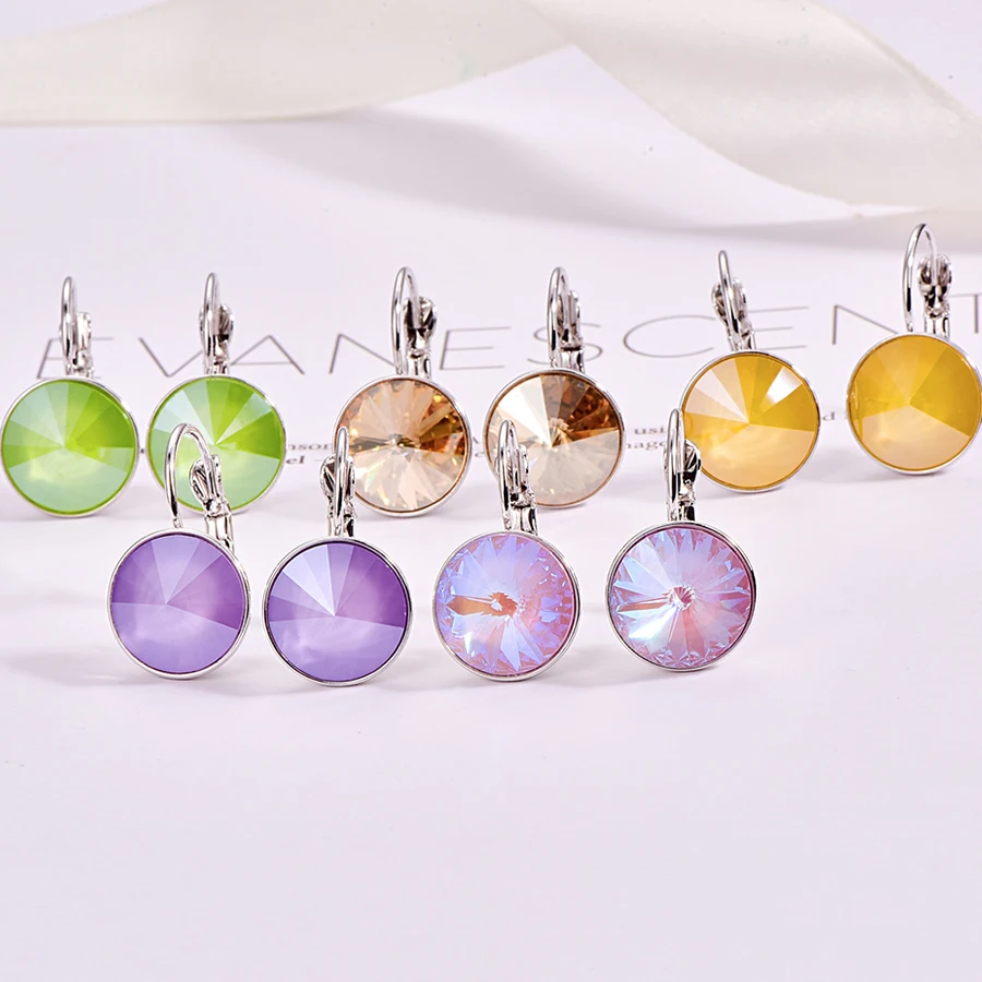 Серьги гвоздики с кристаллами Swarovski новые модные круглые женские серьги Bella