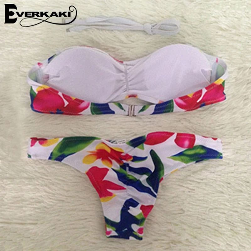 Everkaki печати Купальник бикини 2017 женская обувь пикантные Push Up Bra пляж ванный