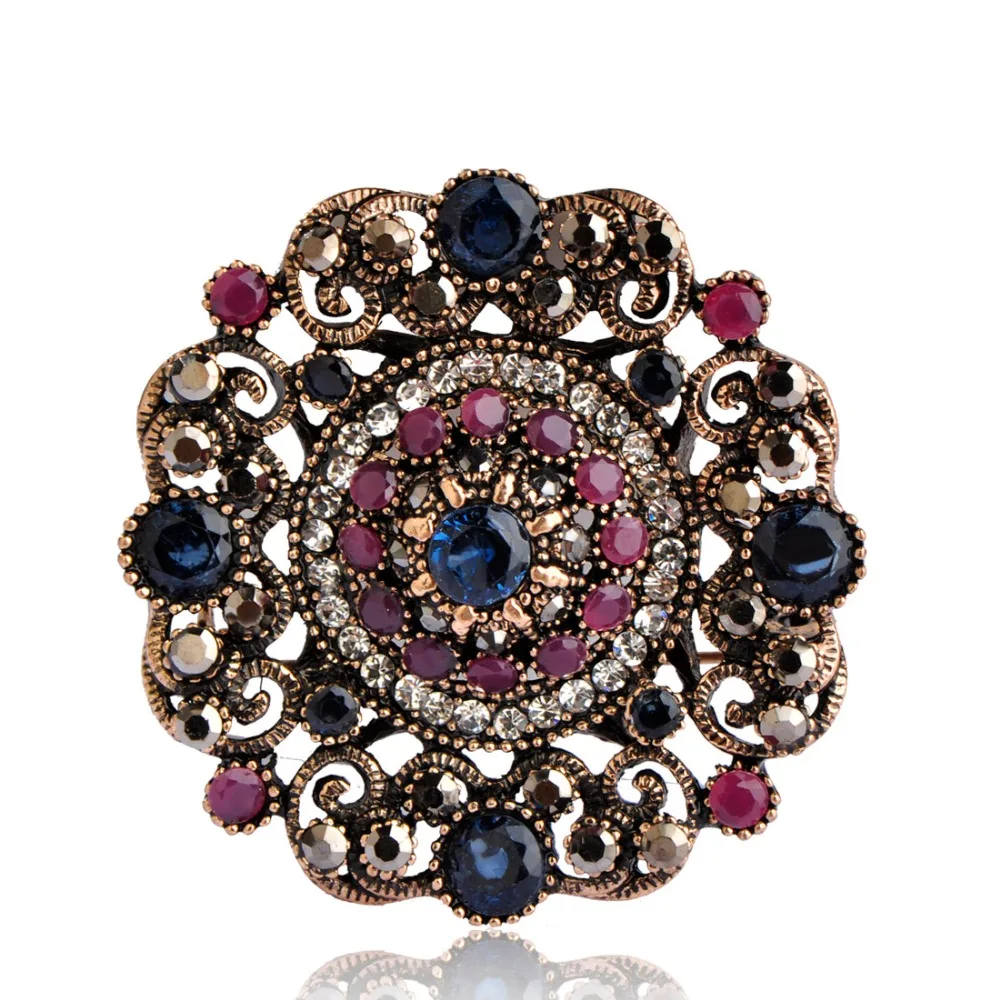 Турецкий Круглый венок цветок брошь с золотой Заколкой цвет винтажный сплав