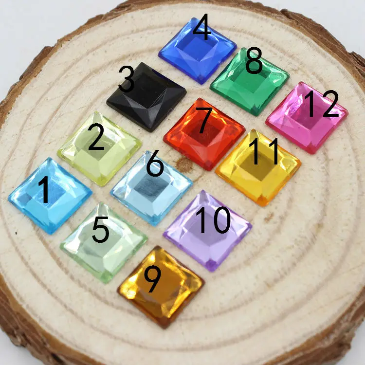 

Free Shipping High Quality 50Pcs 12mm Many Colors Square Flat Back Acrylic Rhinestone For DIY Decoration