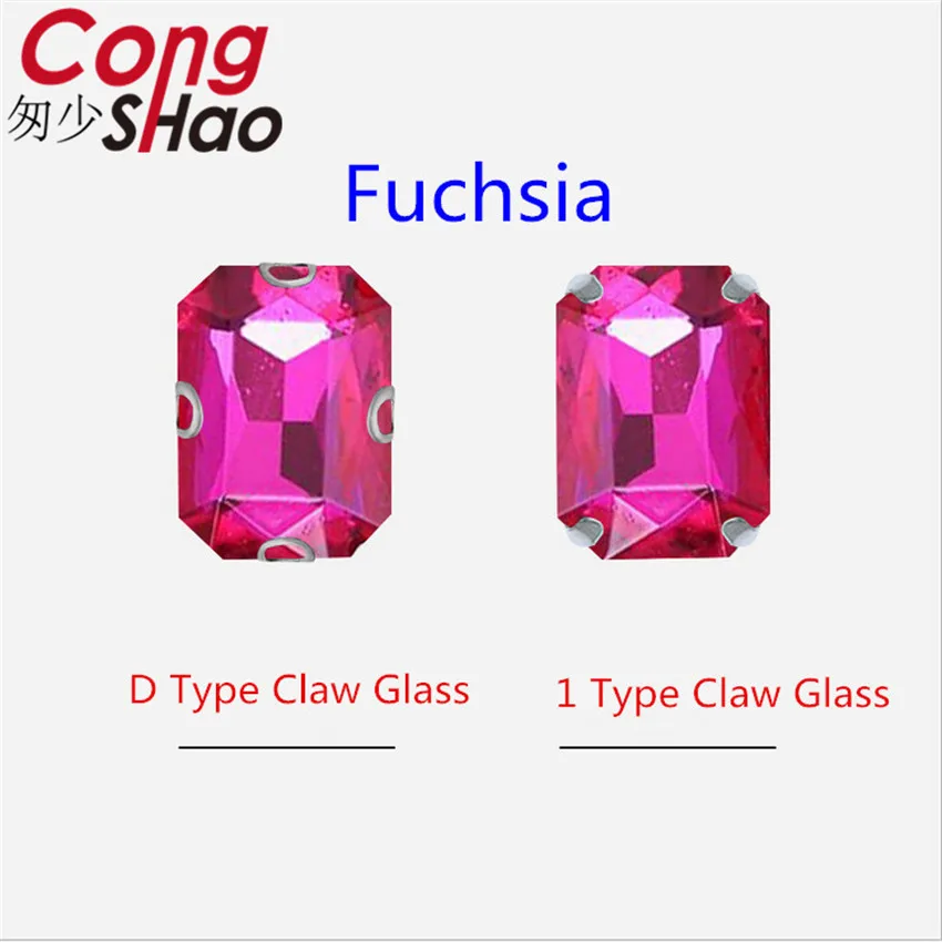 Fuchsia Cong Shao Rectangle Colorful Sew On Rhinestones Stainless steel Claw Glass Crystals Sew On Claw Stones For Wedding Dress WC1004 - Цвет: Fuchsia