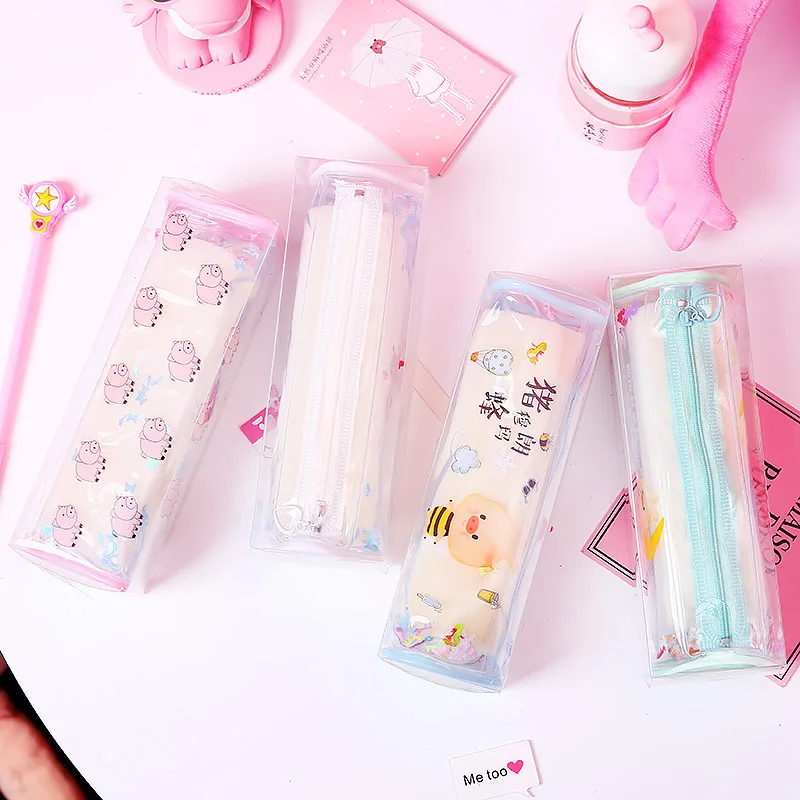 AAGU 1PC PVC Transparet Pencil Bags Case Cute Pouch Stationery Pen School Supplies Girls | Канцтовары для офиса и дома