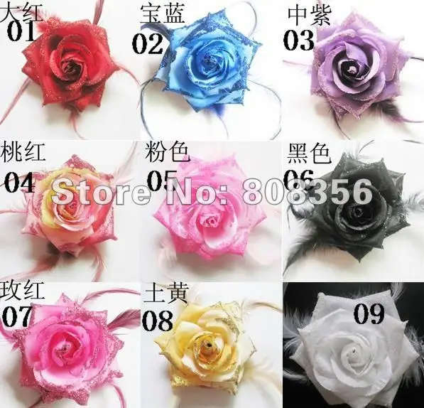 Смешанный заказ 100 шт 9 см Искусственный цветок розы перо брошь &quotперо&quot