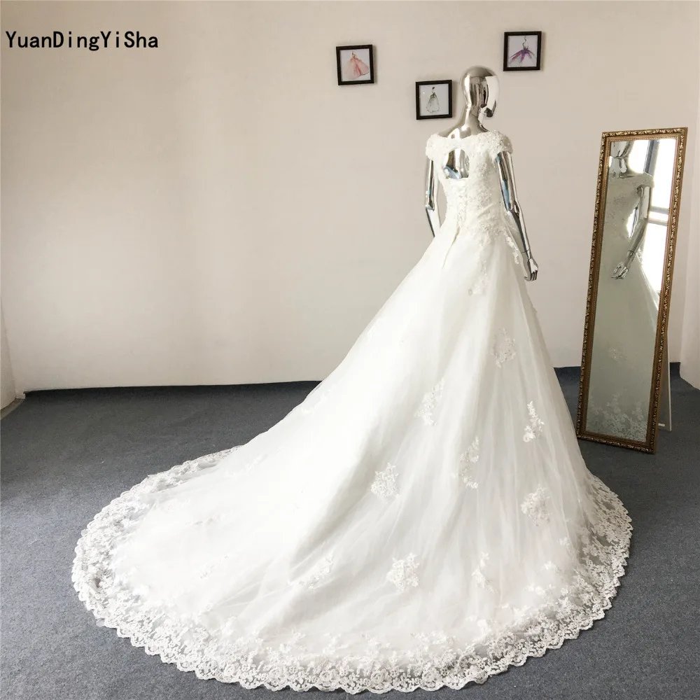 Реальные фотографии Кружево Кристалл суд Поезд свадебное платье 2017 Scalloped