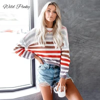 wildpinky fashion striped rainbow sweaters knitted pullovers women 2022 new winter sweater o neck loose pullover jumpers female