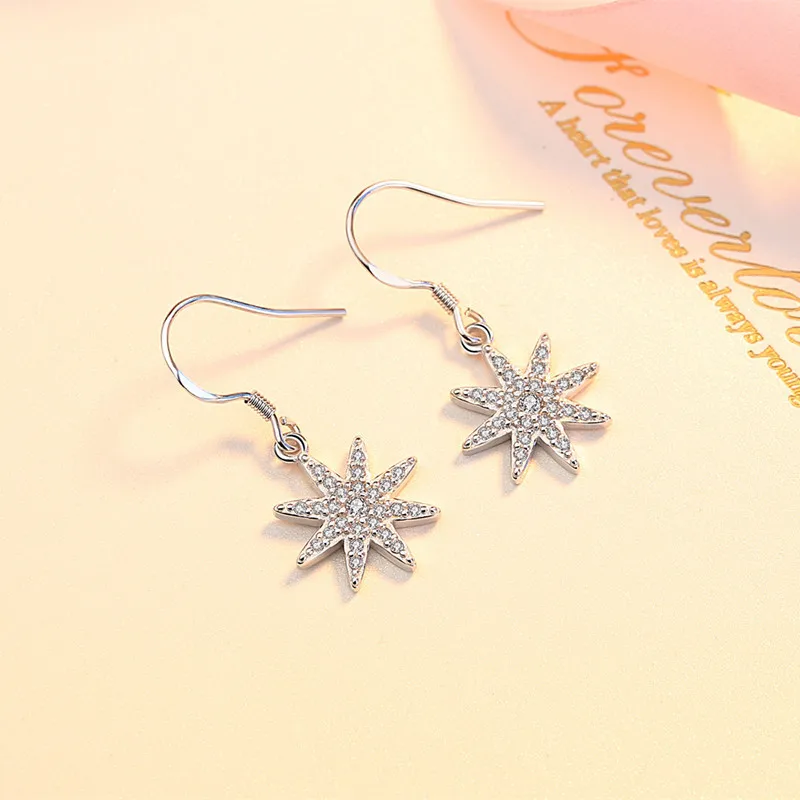 LEKOFO New Fashion Flower Crystal Drop Earrings Korean Wild Sexy Hipster Simple Ear Jewelry 925 Sterling Silver Dangle Earring | Украшения